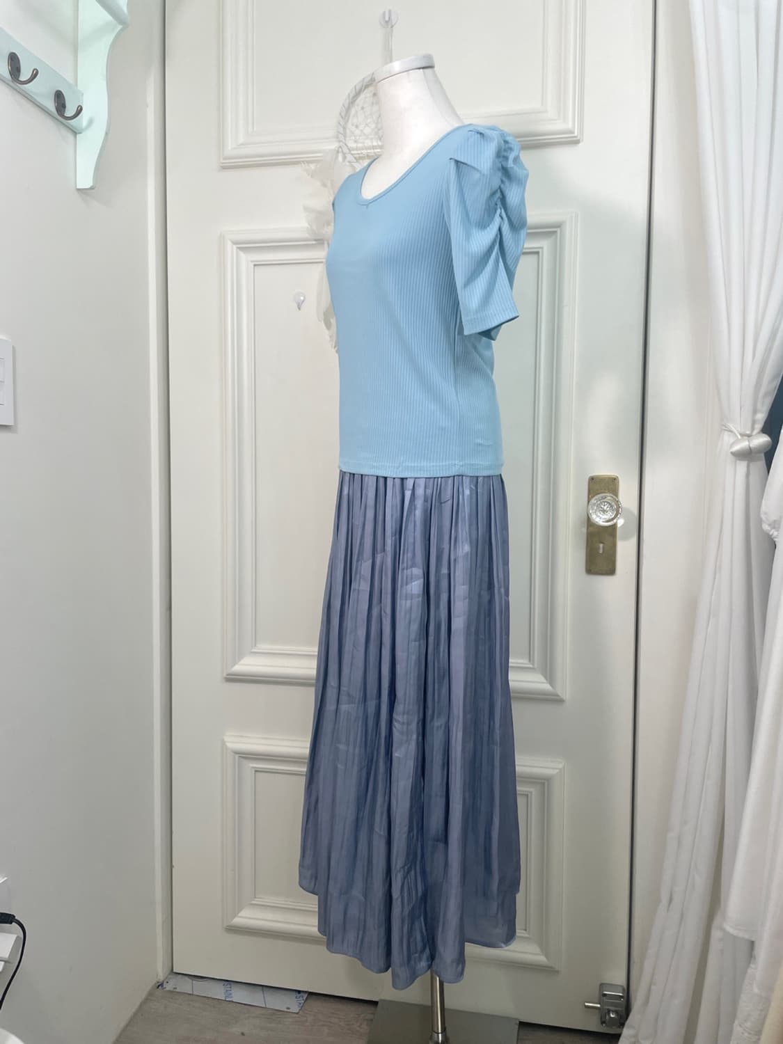 ocean blue puff sleeve summer top(size-F 상품이미지3