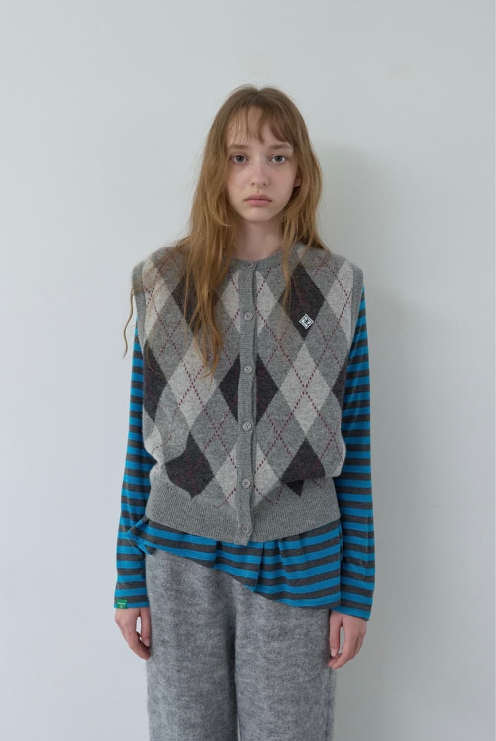 아가일 니트 베스트 멜란지 그레이 상품이미지1