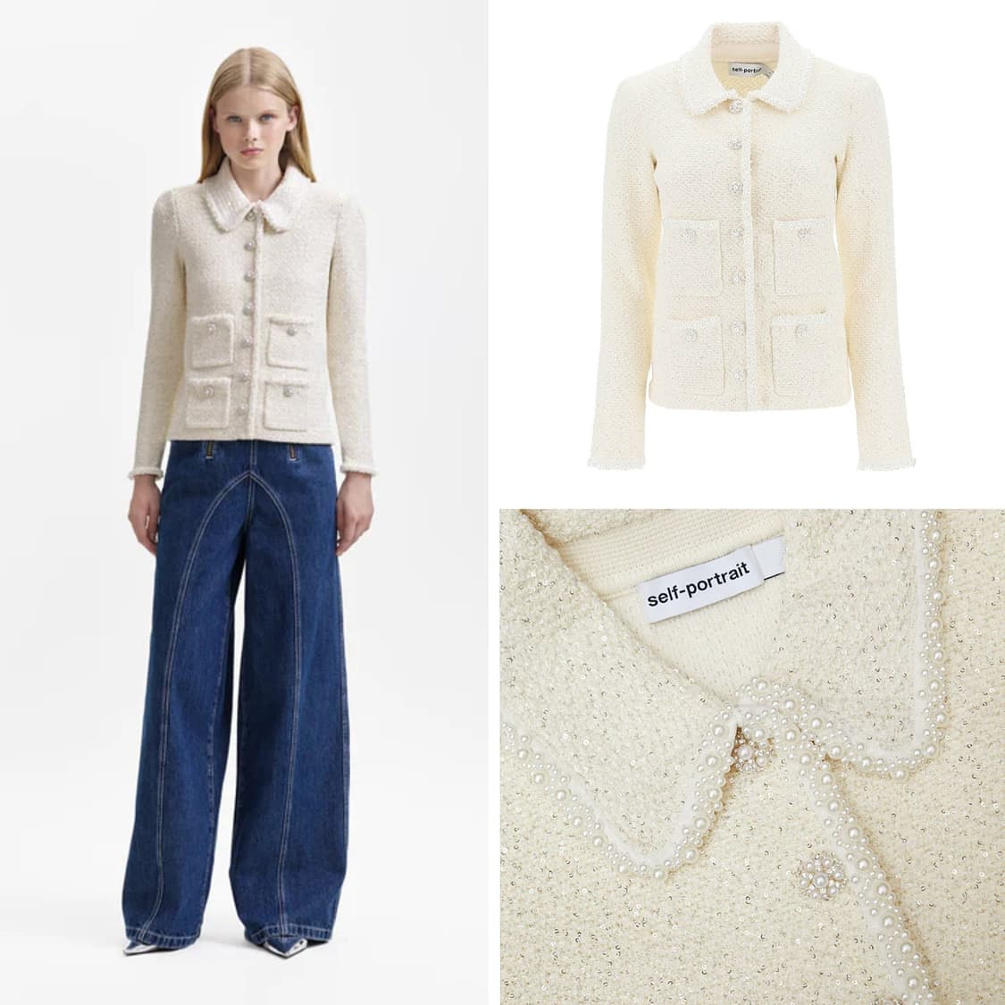 셀프 포트레이트 펄 버튼 시퀸 트위드 니트 자켓 상품이미지2