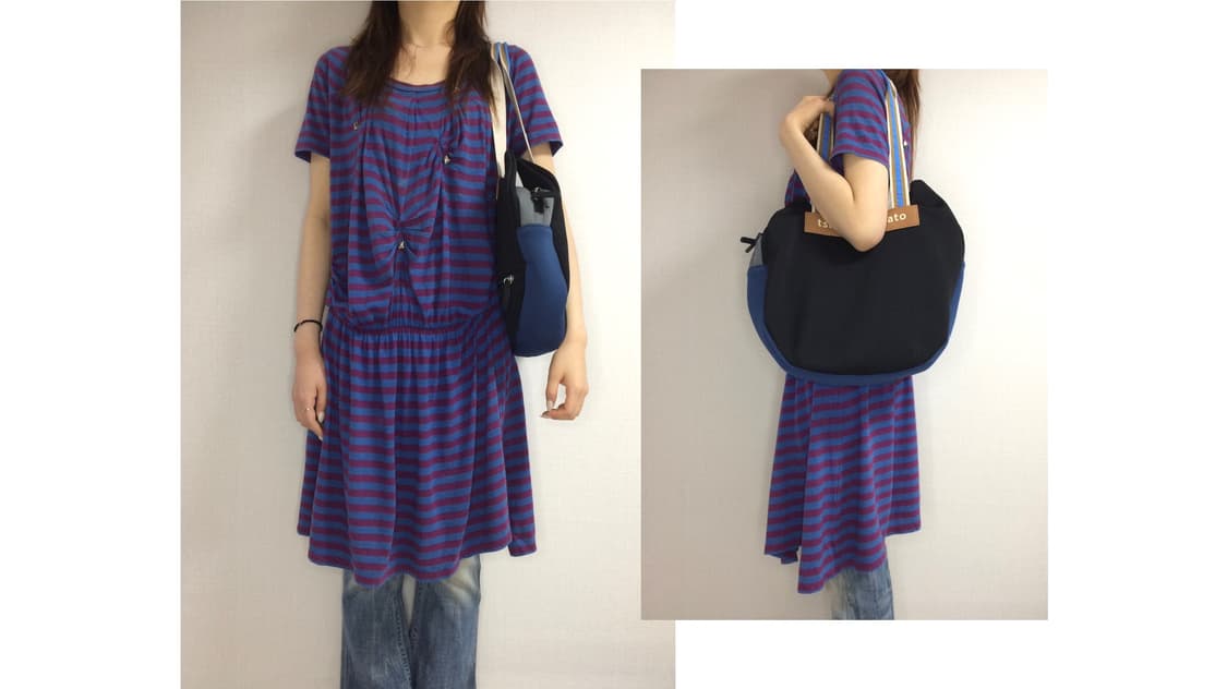 스나오 쿠와하라 퍼플 스트라이프 셔링 반팔 원피스 상품이미지1