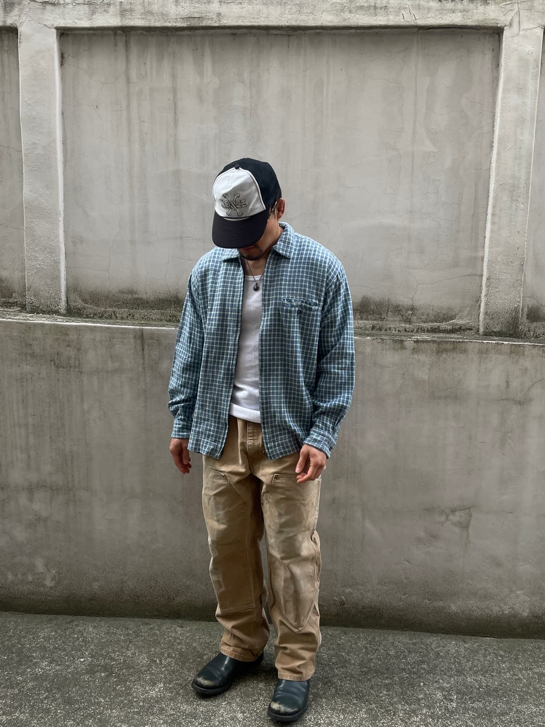 90-00s Bit*h Sky Blue Flannel Zip-up 상품이미지2