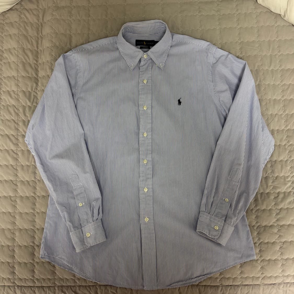 폴로 랄프로렌 블루 스트라이프 포플린 셔츠 커스텀핏 L 상품이미지1