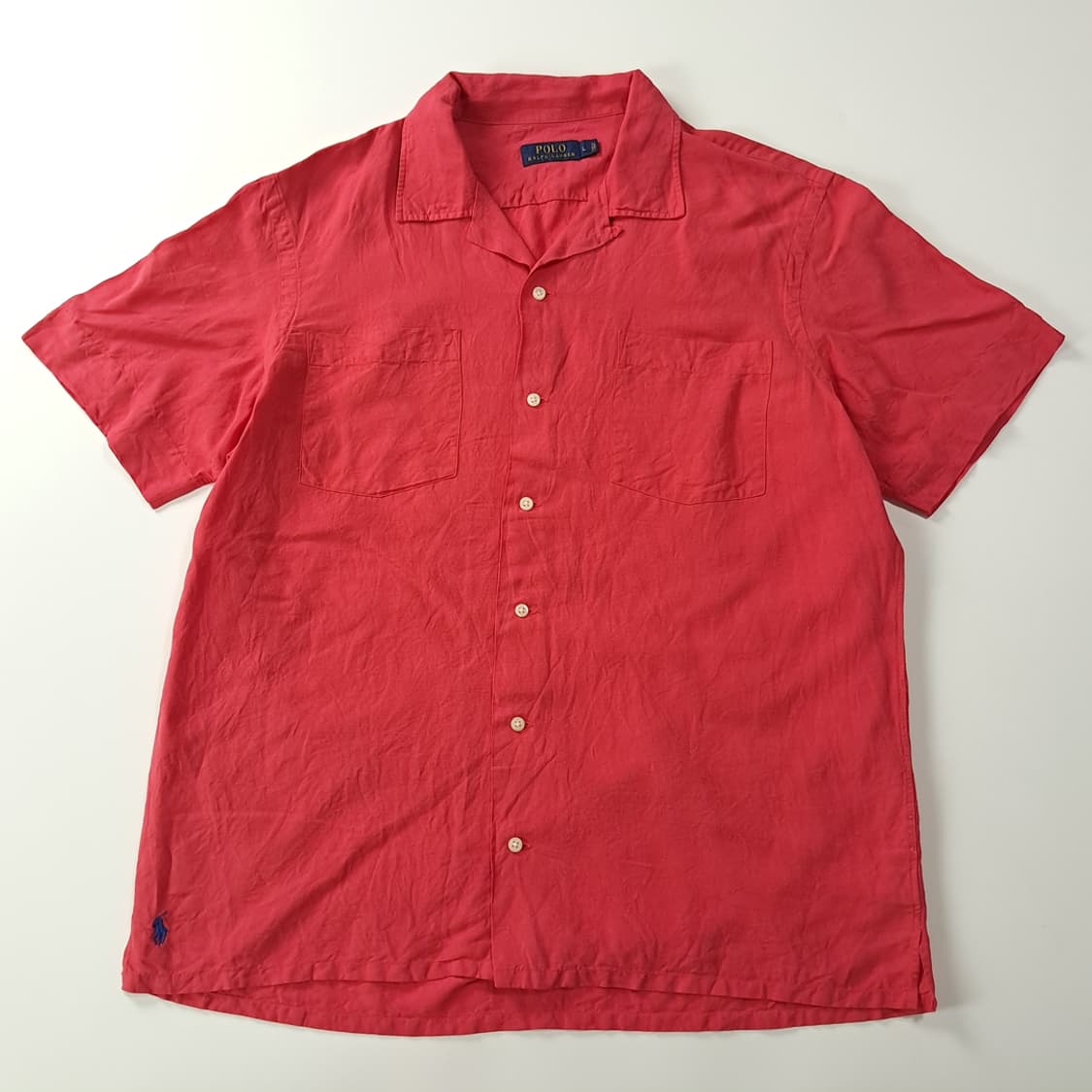 CK392 L 폴로 90s 린넨실크 언더포니 레드애플 반팔 셔츠 남방 상품이미지1