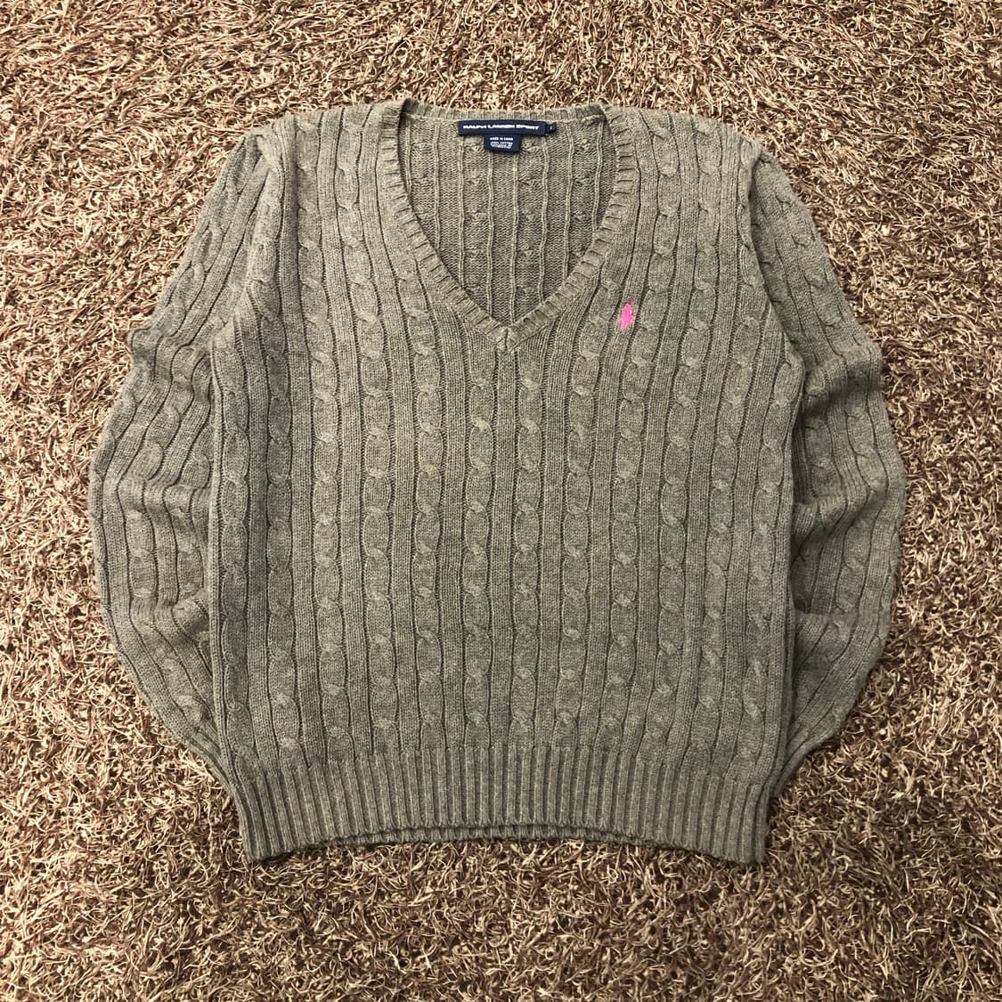 L 폴로 랄프로렌 핑크 포니 케이블 그레이 니트 상품이미지2
