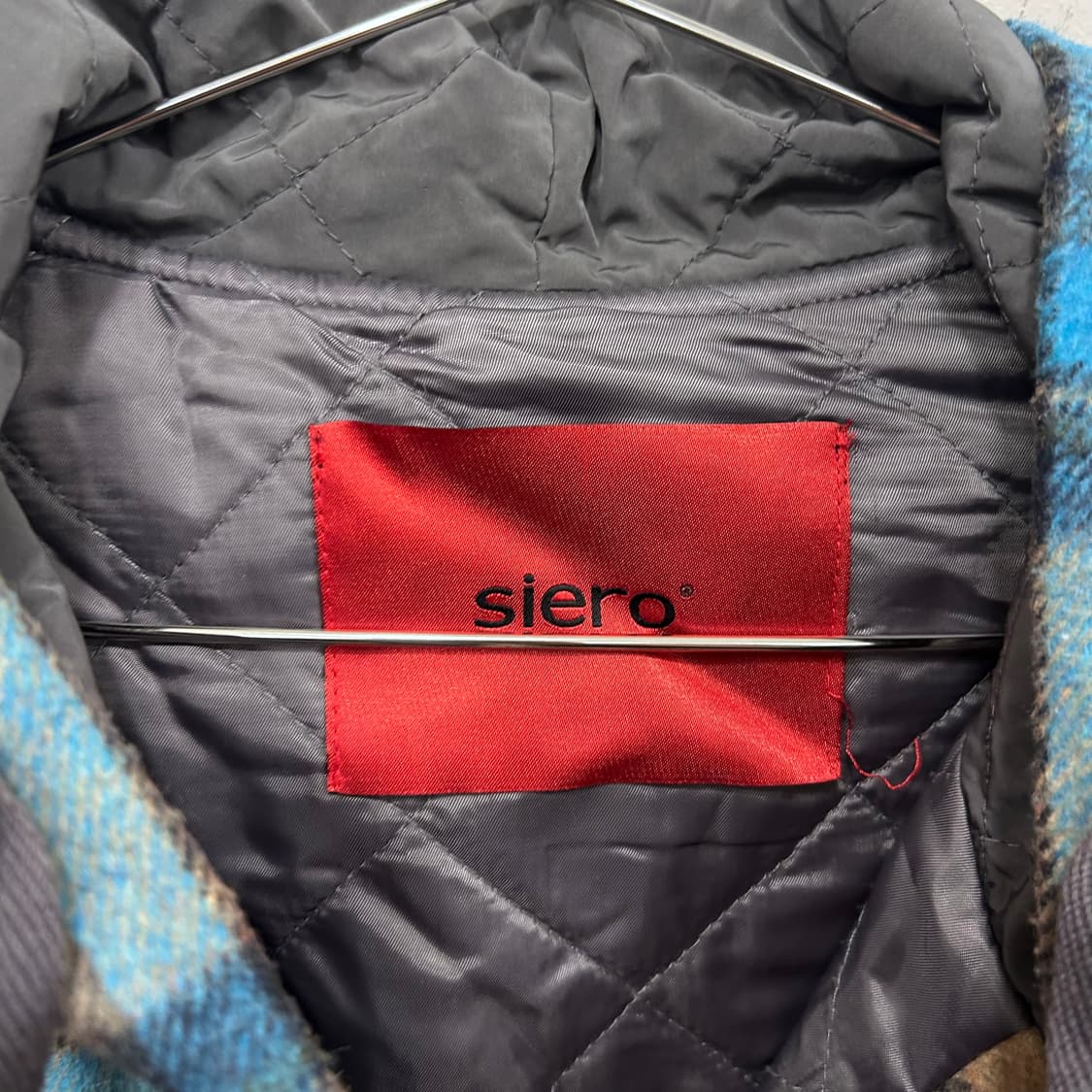 시에로 울 투톤 타탄체크 퀼팅 후드코트 상품이미지3