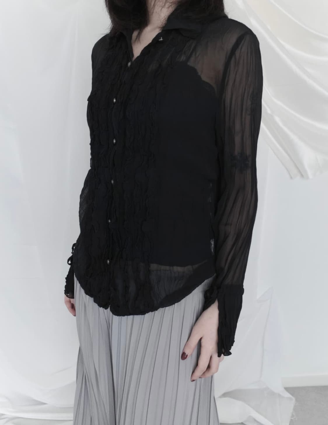 pleats see-through blouse 플리츠 시스루 블라우스  상품이미지8