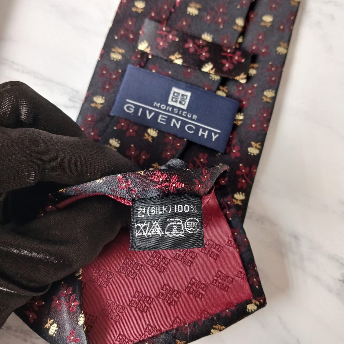 지방시 실크 블랙 플라워 자수 패턴 넥타이 9.6cm A+등급 E856 상품이미지10