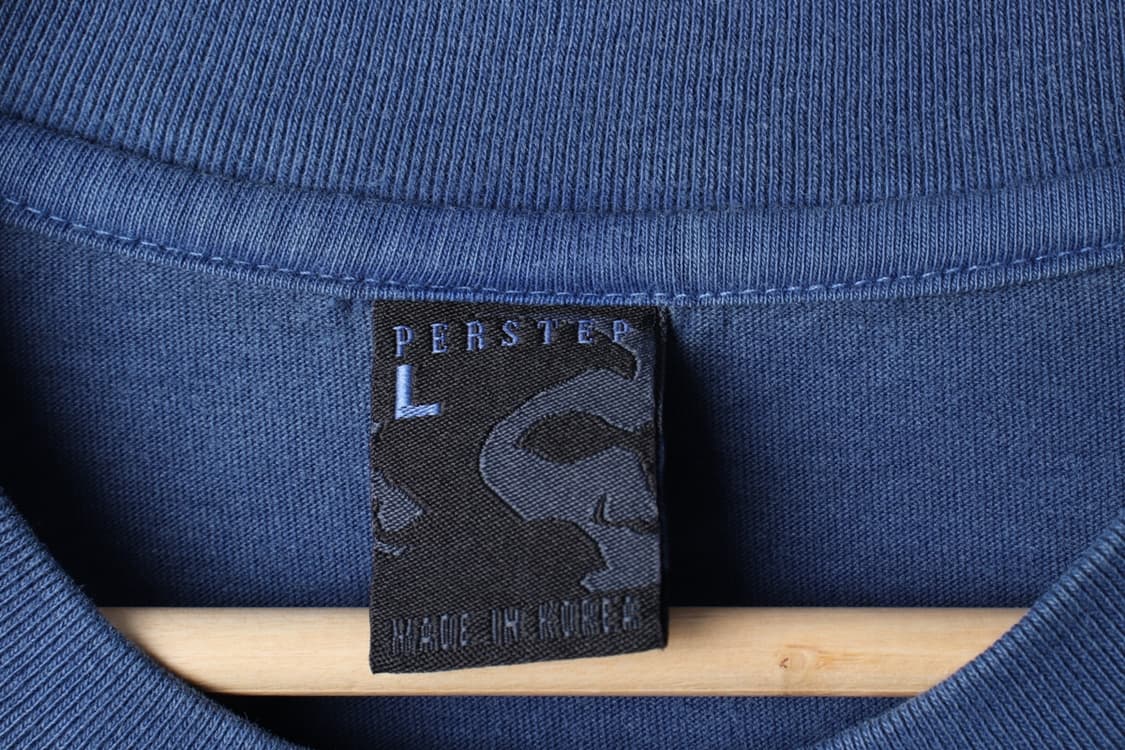 (L-2XL) 퍼스텝 반팔 티셔츠 오버핏 피그먼트 블루 무지-H32445 상품이미지5