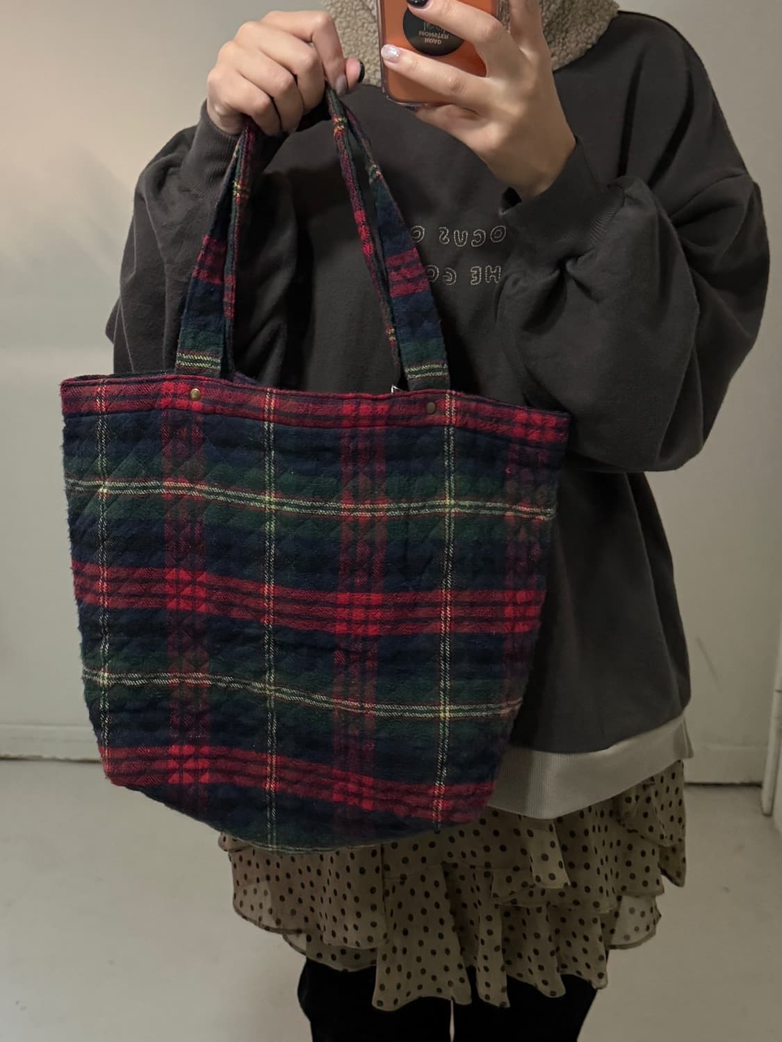 일본빈티지 타탄체크 겨울 토트백 상품이미지1