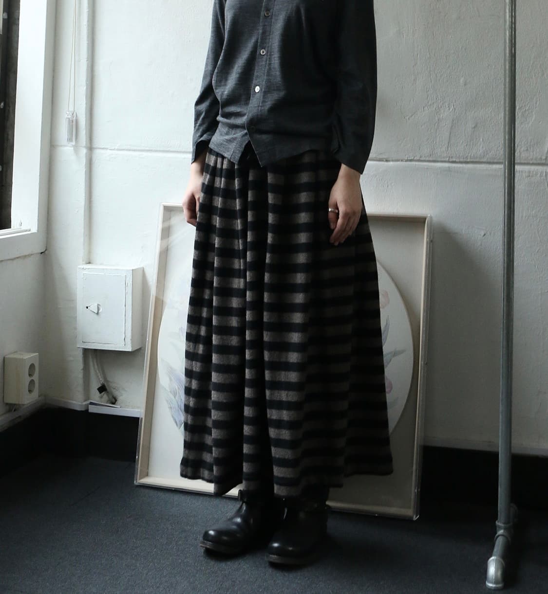 요지야마모토 느와르 스트라이프 스커트 상품이미지1