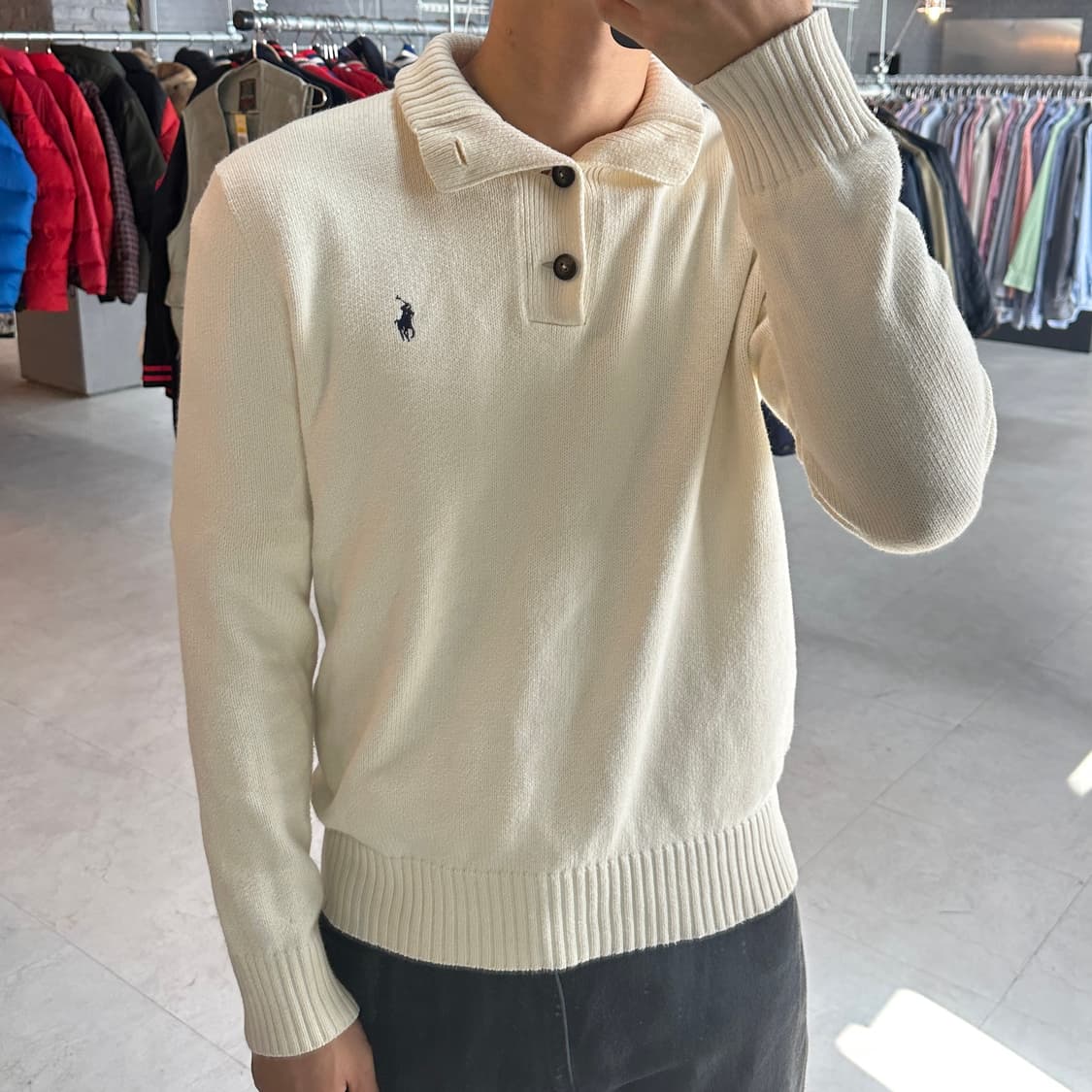 폴로 코튼 카라넥 니트 M 상품이미지1