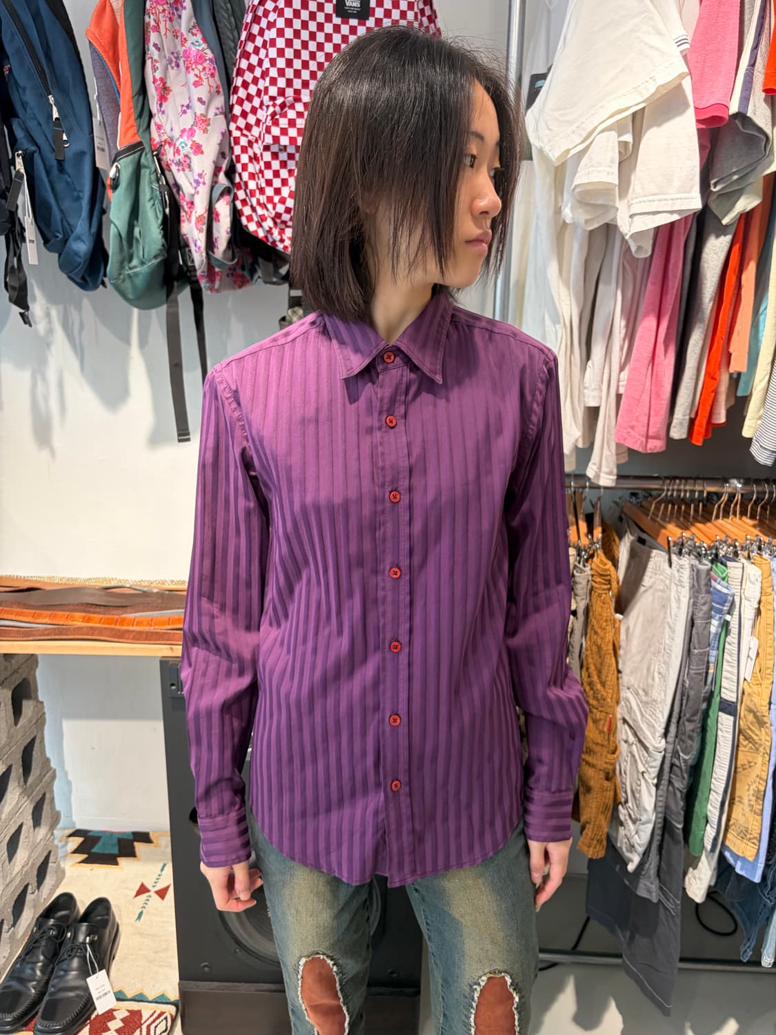 May&pole 퍼플 스트라이프 셔츠 M 상품이미지1
