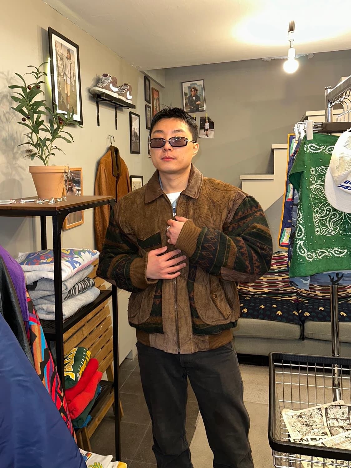 90’s Japanese Cow-suede aztec knit JK 상품이미지2