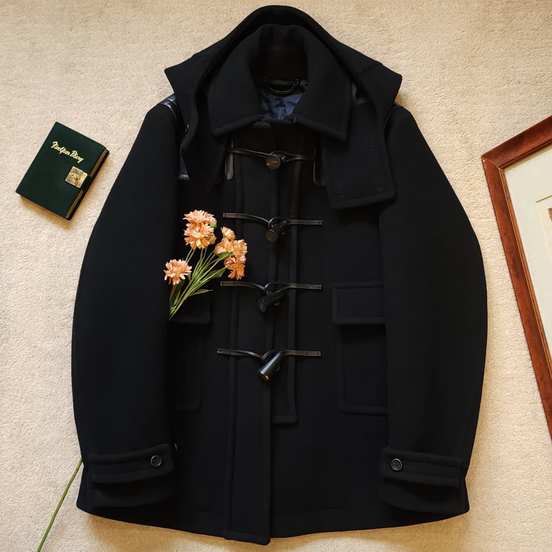 버버리 프로섬 더플코트 레더 디테일 헤비울 코트 블랙 50 상품이미지2