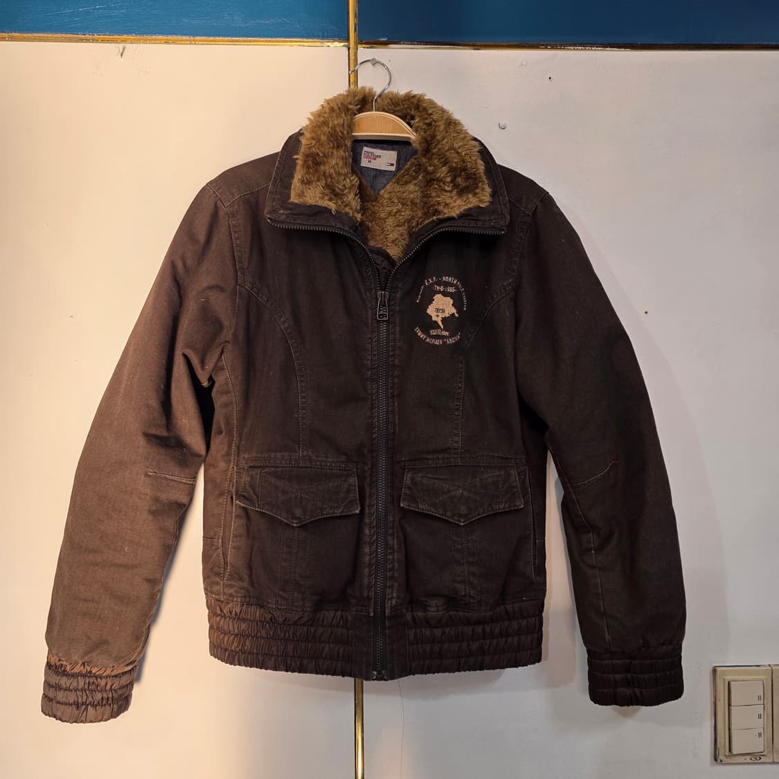 착샷)00s Y2K 타미힐피거 빈티지 캔버스 워크자켓 퍼 쉐르파 털 M 상품이미지3
