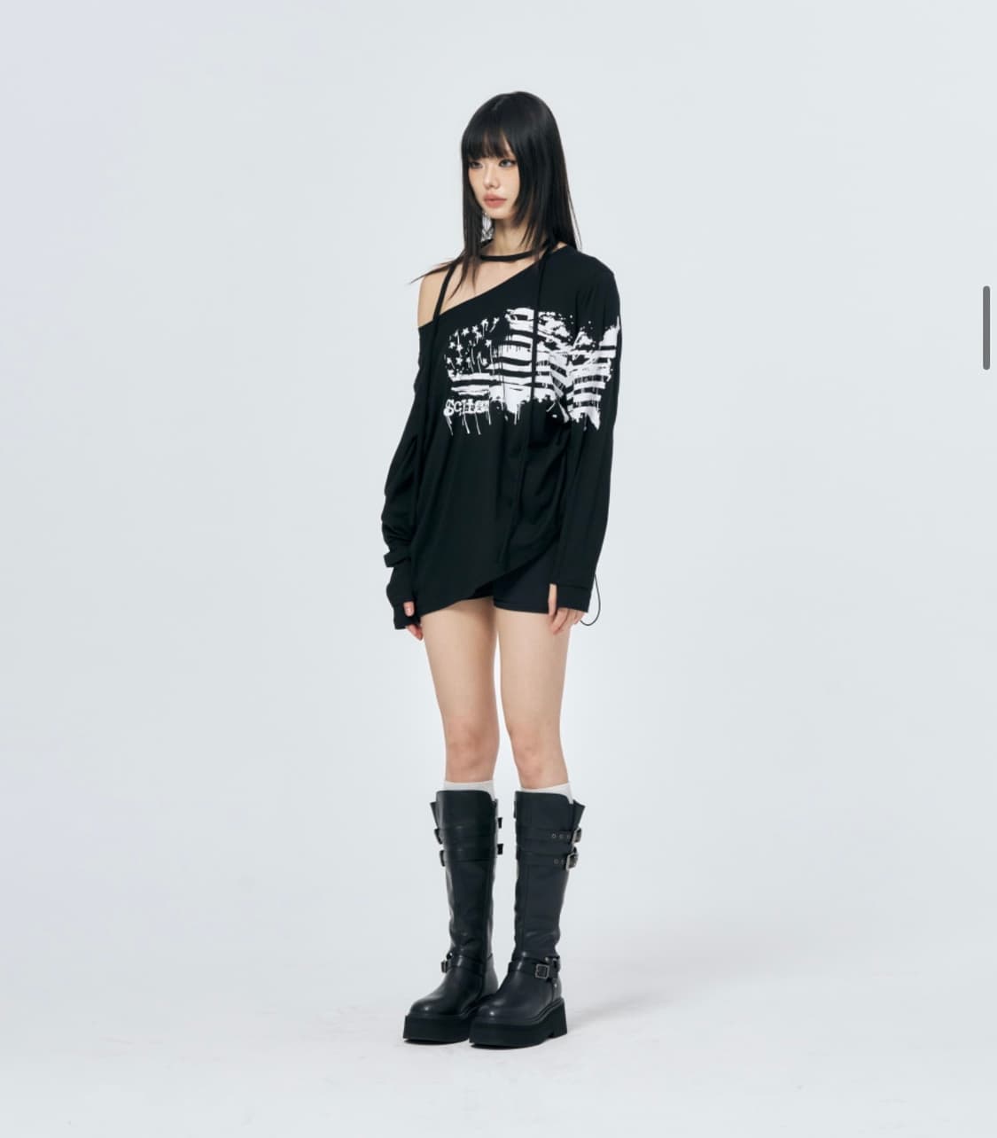 스키즘인듀싱 GRAFFITI FLAG LS TEE 롱슬리브 오프숄더 셔링 상품이미지7