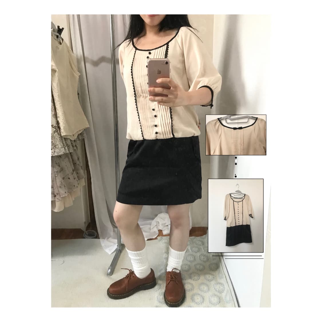 black ribbon sheer lace button dress 상품이미지1