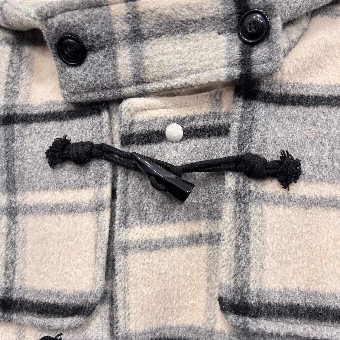 핸드메이드 투톤 체크 울 후드 롱 더플코트 상품이미지3