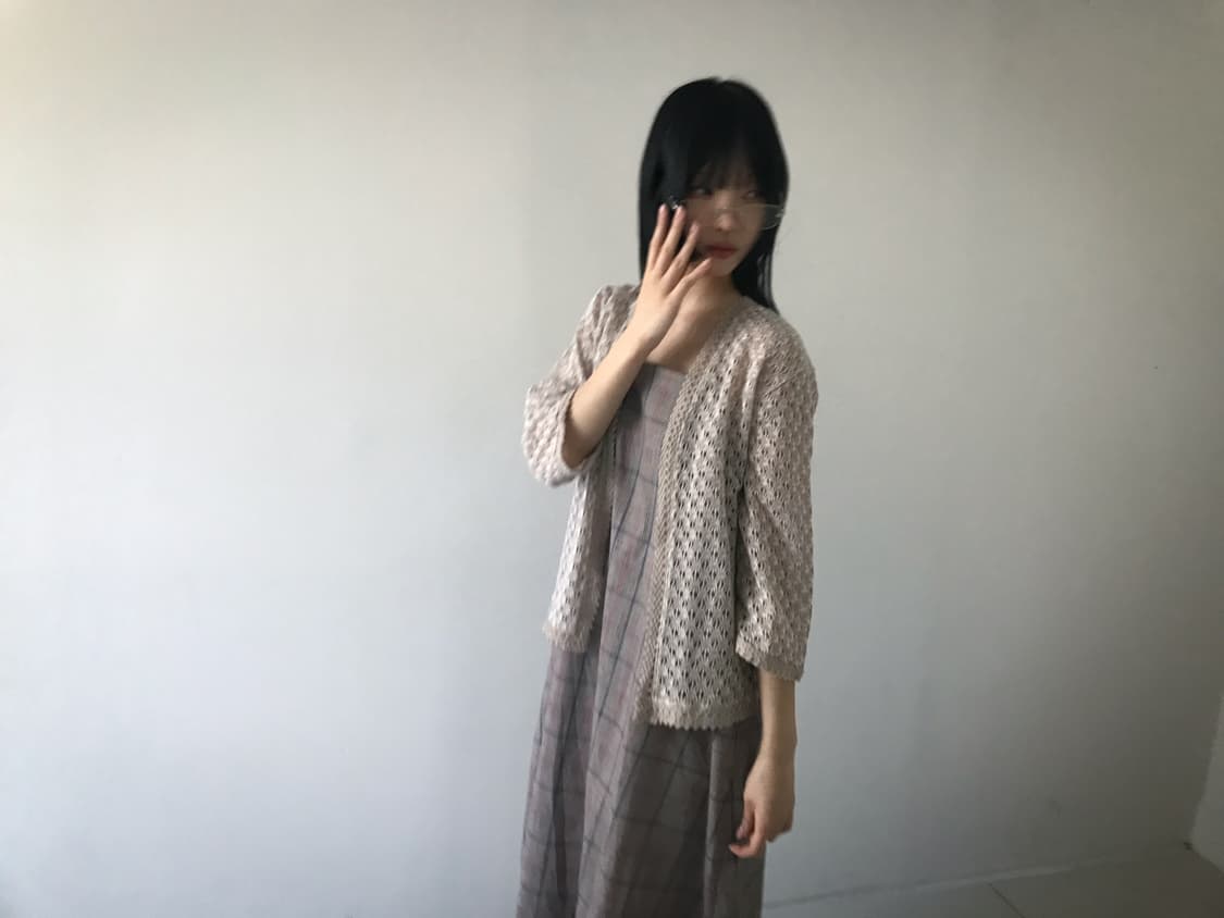 Back Ribbon Check Slip Dress 상품이미지7