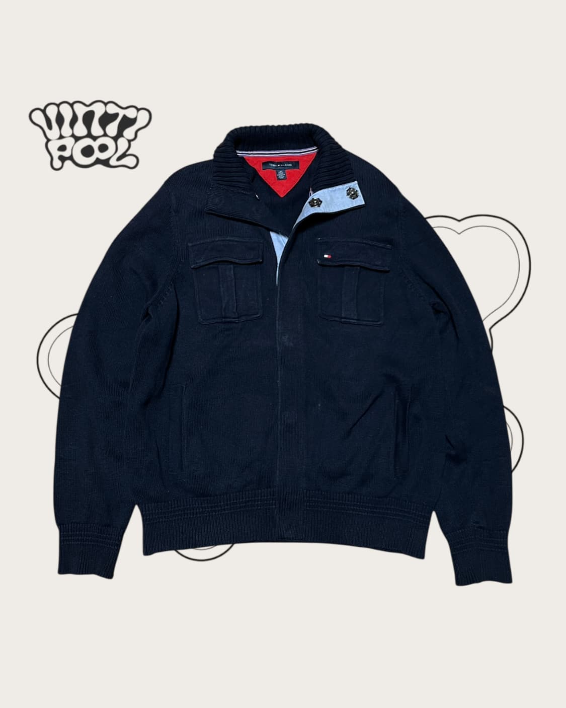 타미힐피거 투포켓 니트 집업 L 네이비 상품이미지1