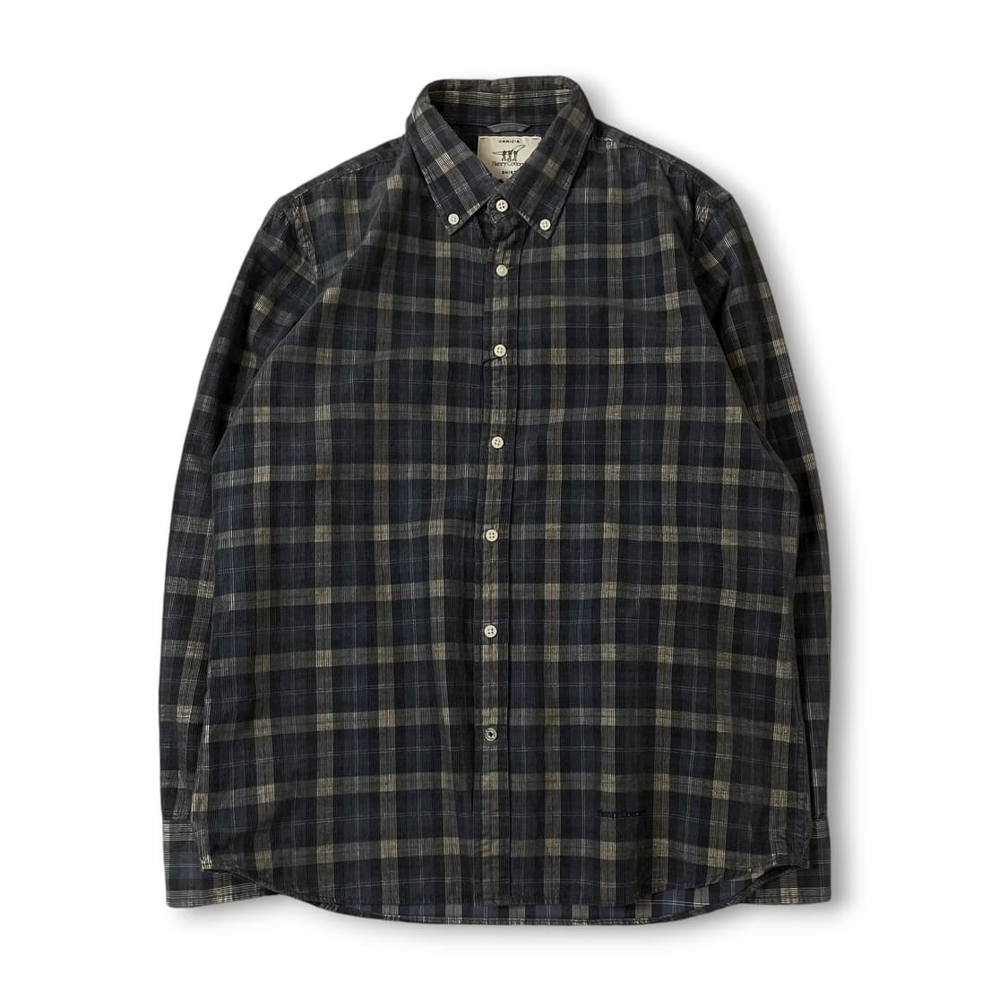 헨리코튼 네이비 그레이 체크 패턴 코듀로이 긴팔 셔츠 100 상품이미지1