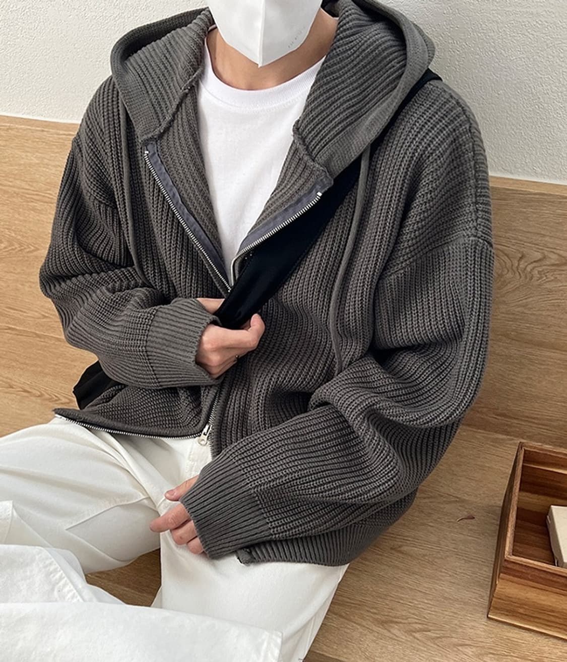 타임옴므 니트 후드집업 상품이미지3