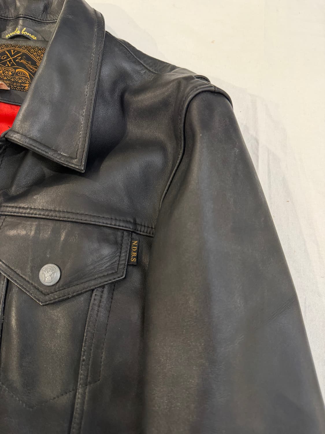 누드본즈 머스탱 트러커 카우레더 가죽자켓 블랙 상품이미지3