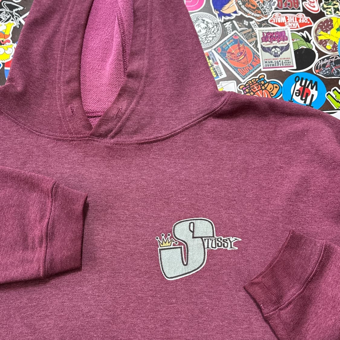 80s USA 올드 스투시 크라운 팻 S 후디 후드티 L 상품이미지5