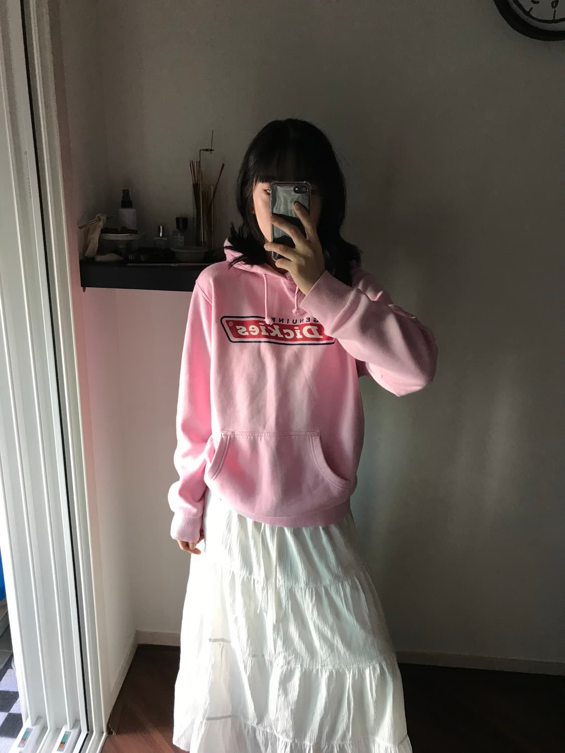 디키즈 중앙 프린팅로고 핑크 후드티 상품이미지1