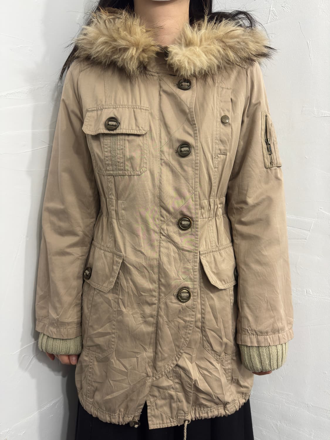 beige fur hood safari twoway jacket 상품이미지1