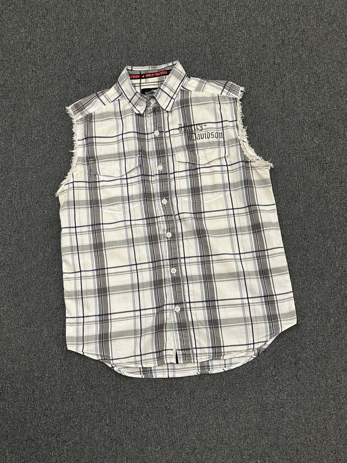 M)할리데이비슨 빈티지 프린팅 체크패턴 커스텀 조끼 베스트 상품이미지2