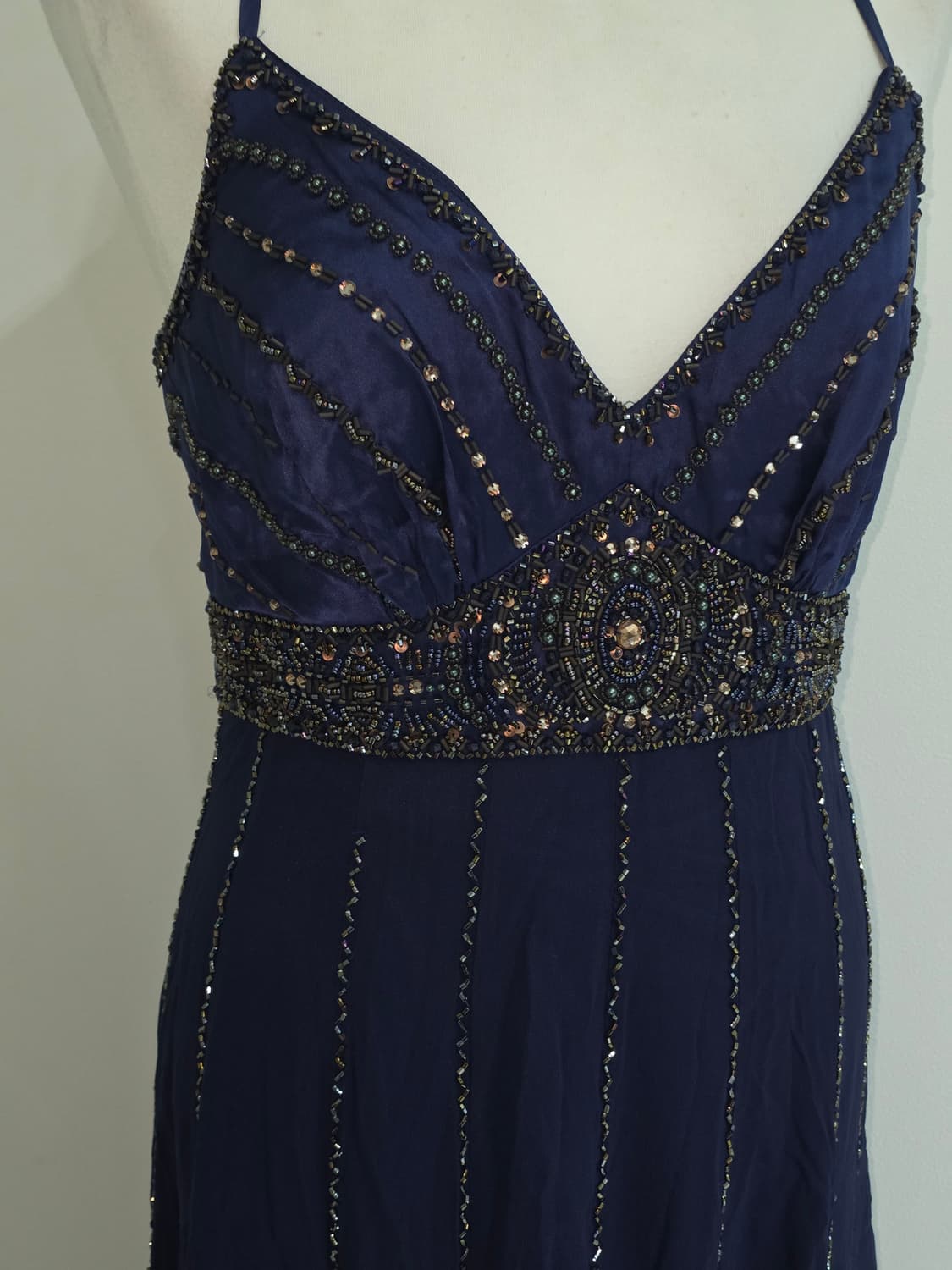 일본빈티지)고전 레트로 오리엔탈 비즈홀터넥 네이비드레스 대회댄스연주회파티 상품이미지4