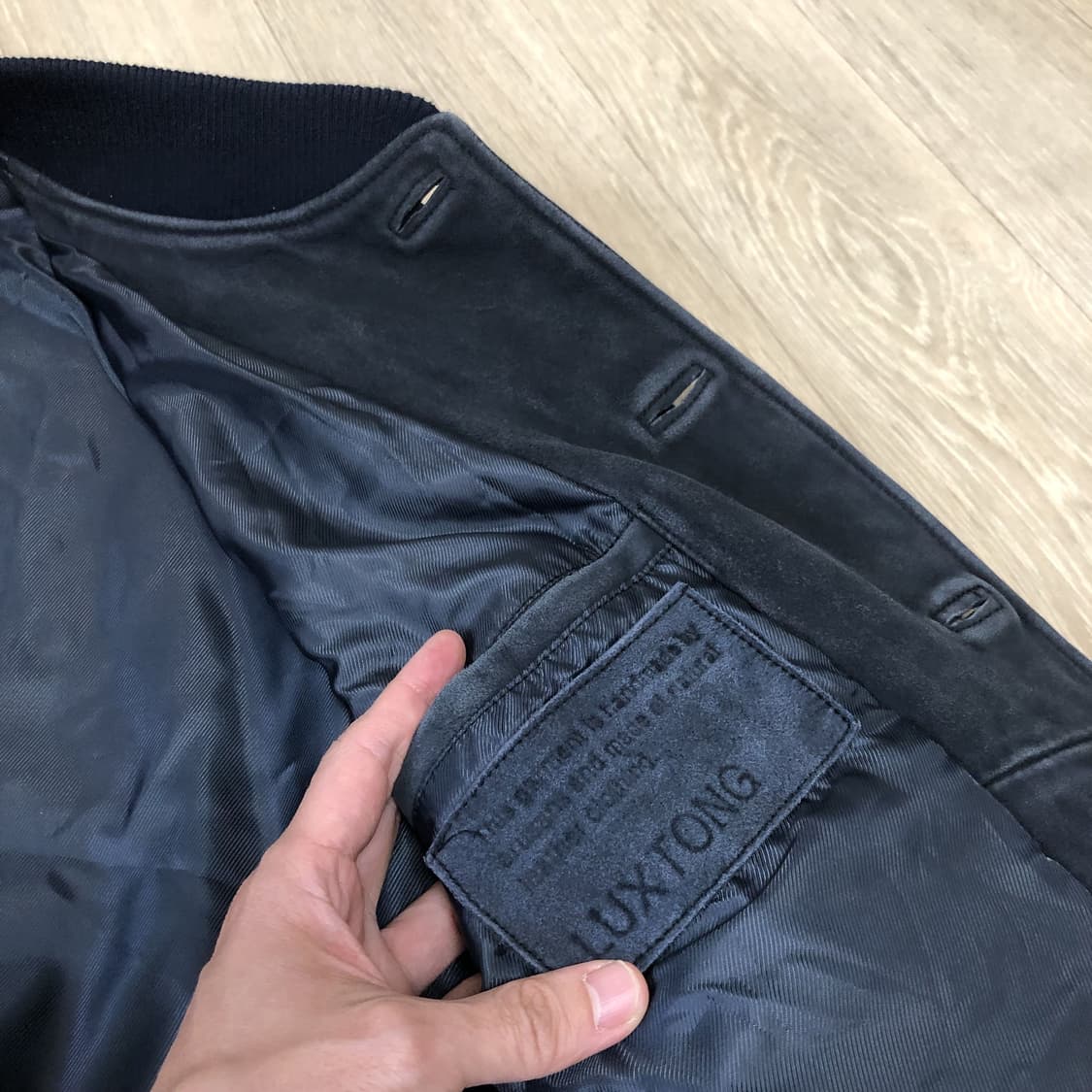 (50) 럭스통 LUXTONG 램스킨 스웨이드 봄버 바시티 블루종 네이비 상품이미지4