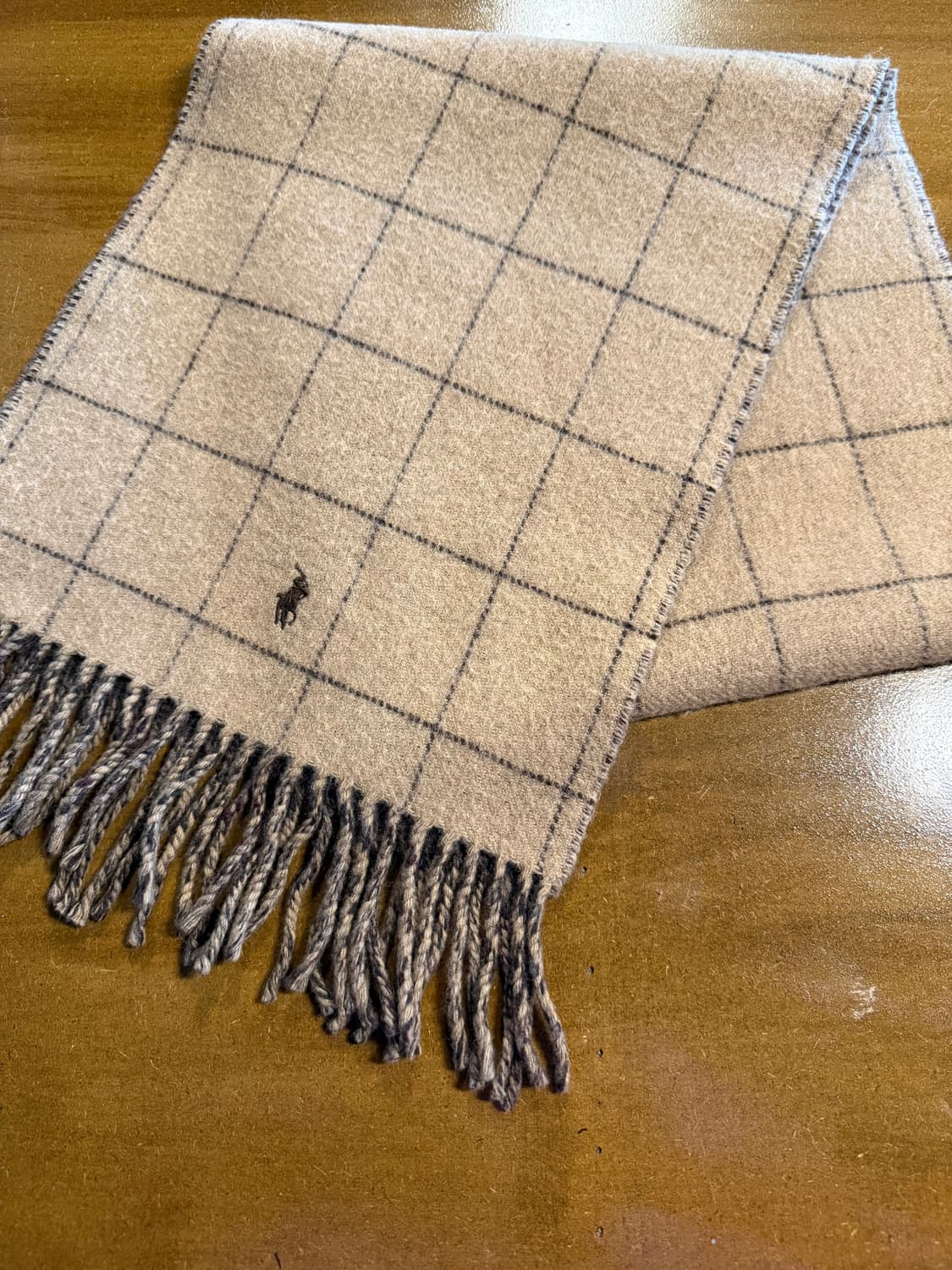폴로 랄프로렌 POLO RALPH LAUREN 윈도우 체크 머플러 베이지 상품이미지4