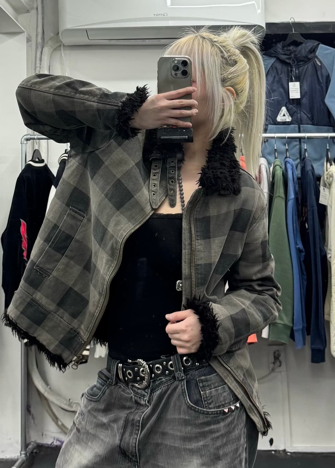 VTG 넥버클 체크 자켓 상품이미지1