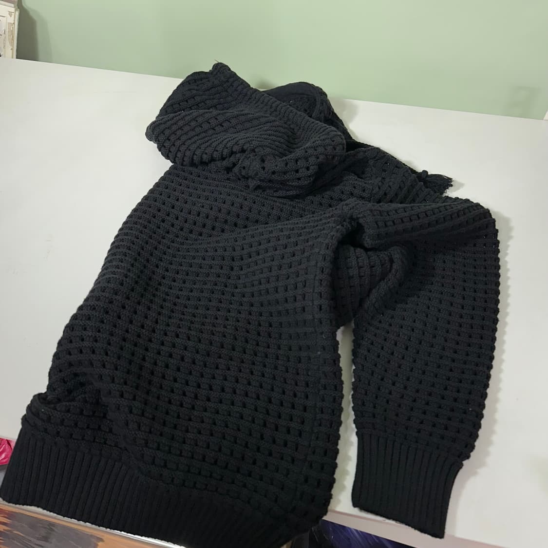 L-XL 자라 맨 블랙 루즈오버핏 시스루 니트후드 상품이미지4