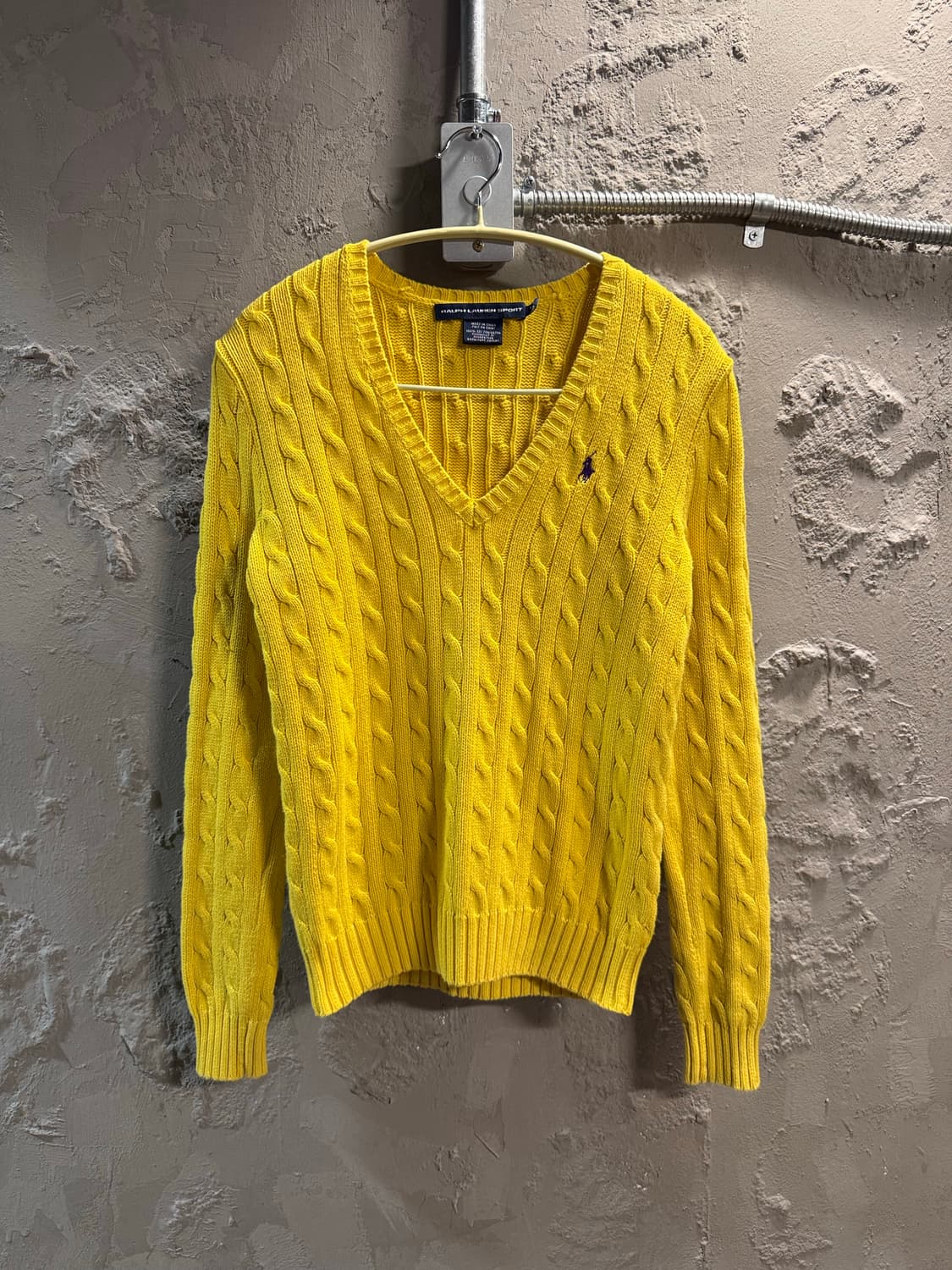 폴로 랄프로렌 케이블 브이넥 코튼 니트 옐로우 M 상품이미지1