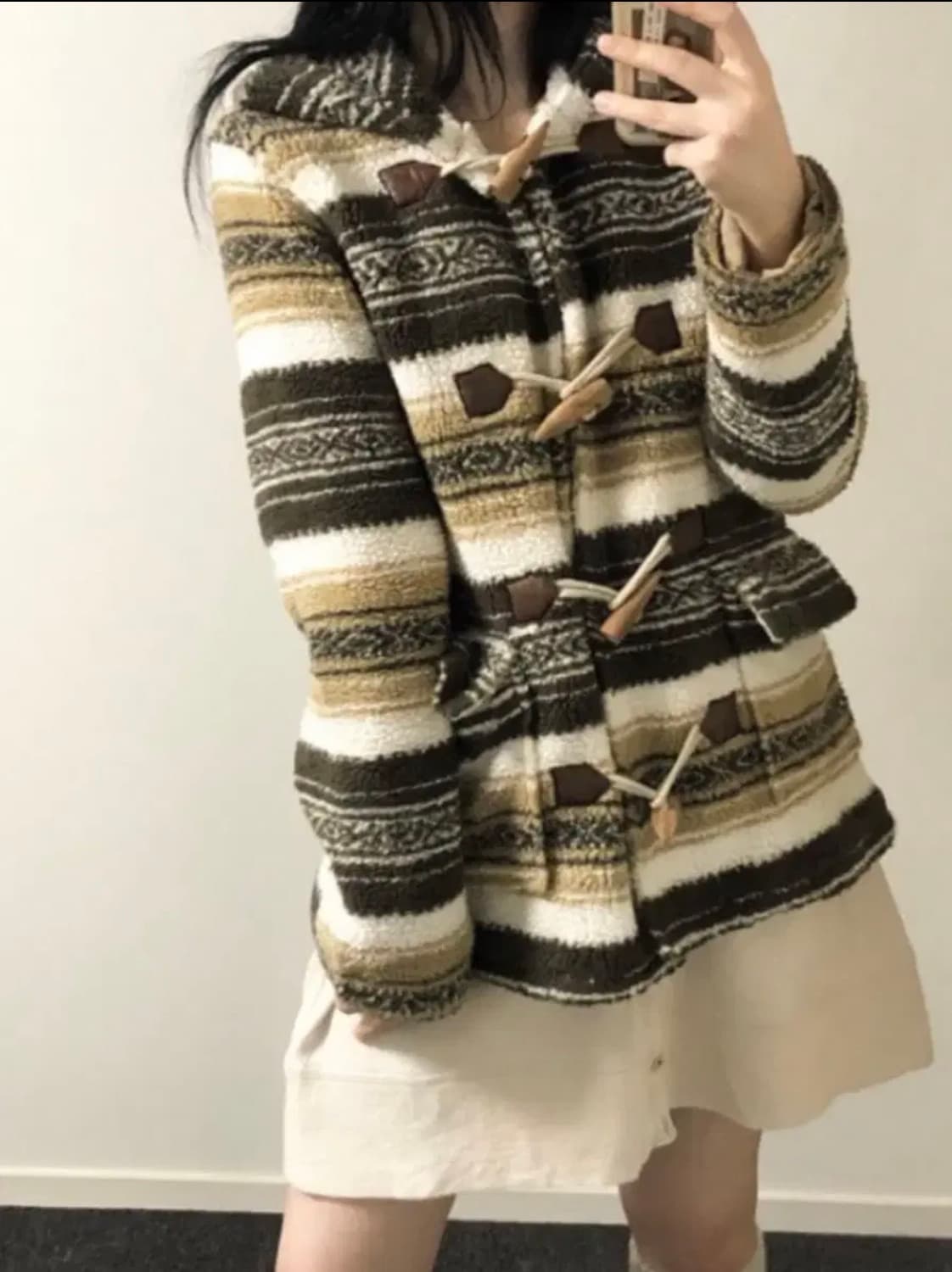 모리 카키브라운 떡코 부클 토글 버튼 아우터 카모메산장모리노가토지엉가게 상품이미지1