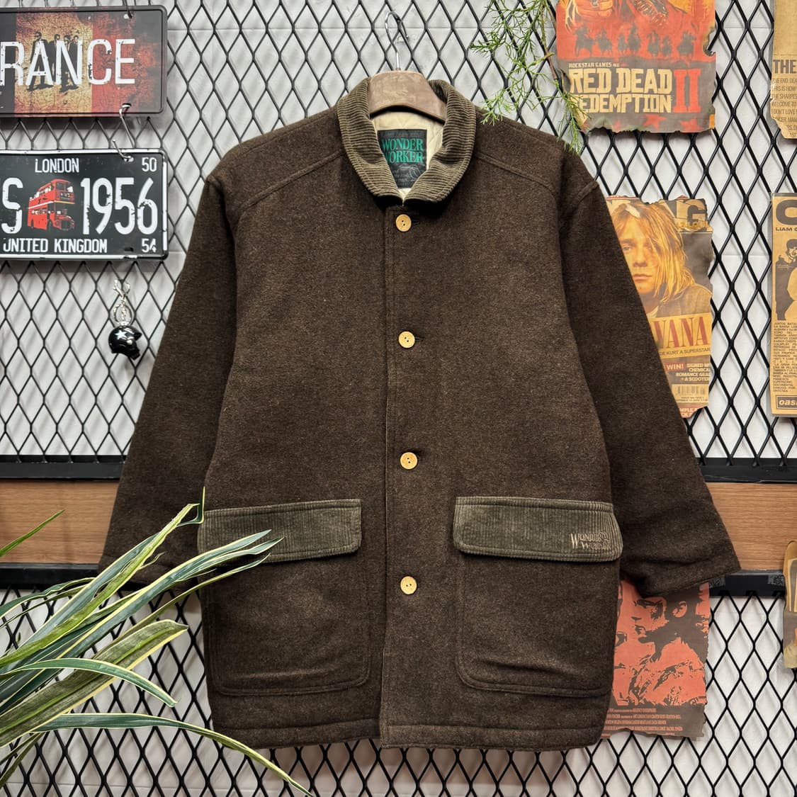 90s 원더워커 클래식 반코트 안감 퀼팅 포인트 브라운 상품이미지1