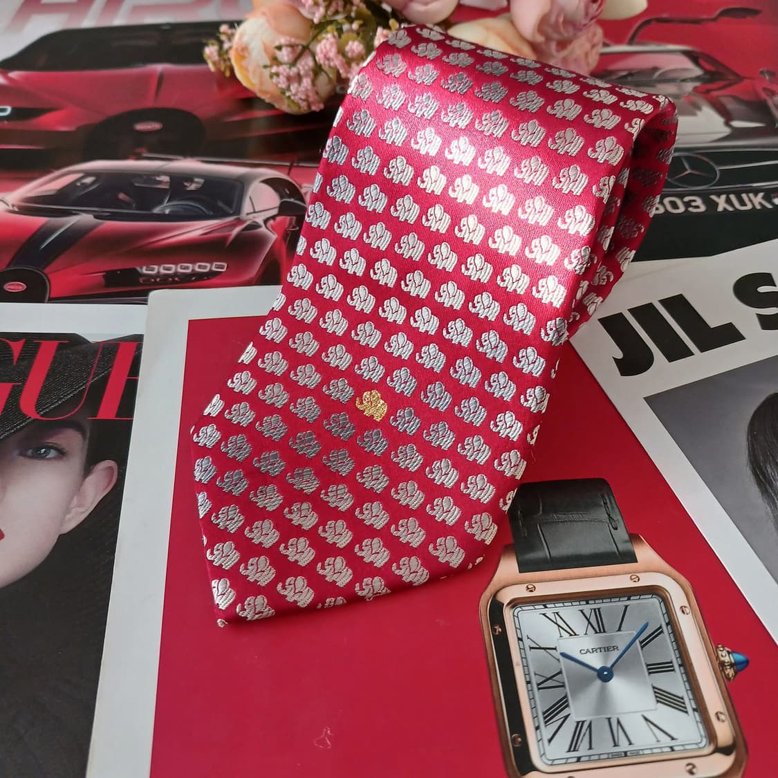 아쿠아스큐텀 실크 코끼리 패턴 넥타이 8.5cm A+등급 A19406
 상품이미지2