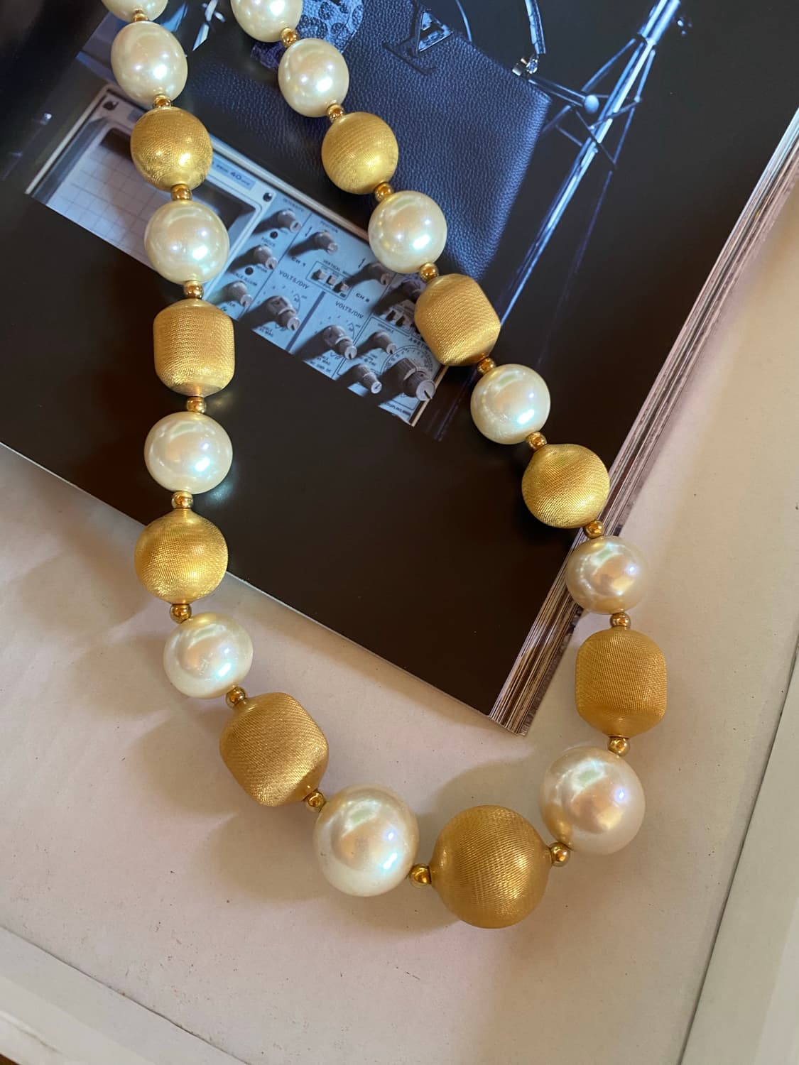 빈티지 볼드 진주 볼 목걸이 골드 일본 수입 상품이미지1