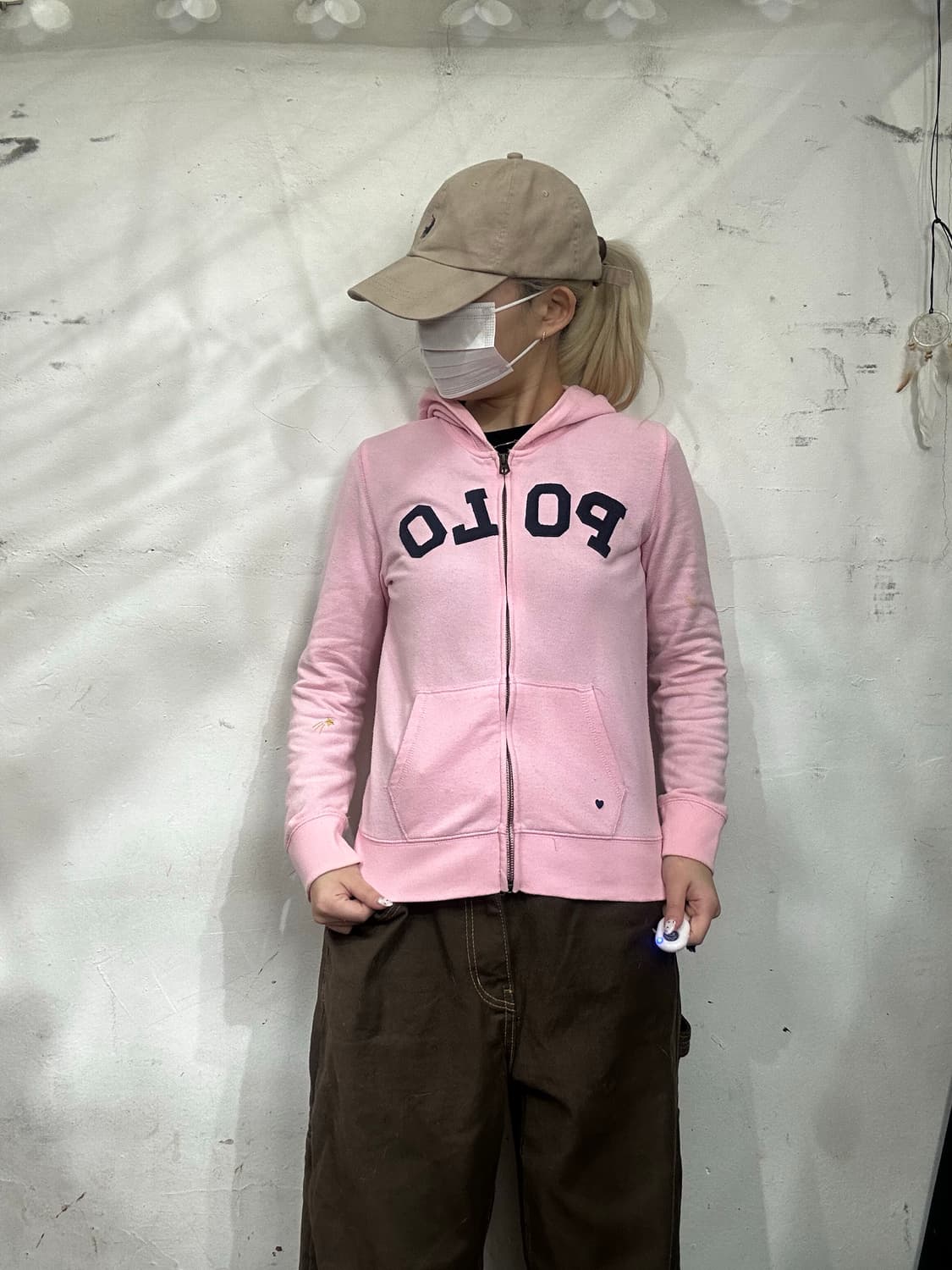 폴로 딸기우유 핑크 아치 로고 여성 후드집업 XXS 상품이미지2