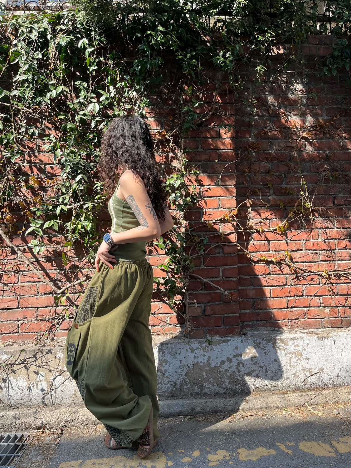 빈티지 카키 문양 와이드 팬츠 상품이미지5