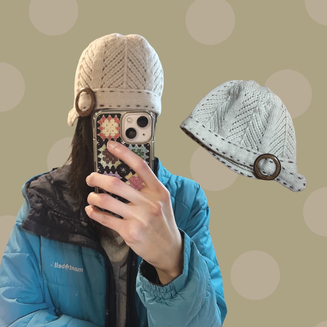 빈티지 모리걸 스티치 니트 비니 아이보리 상품이미지1