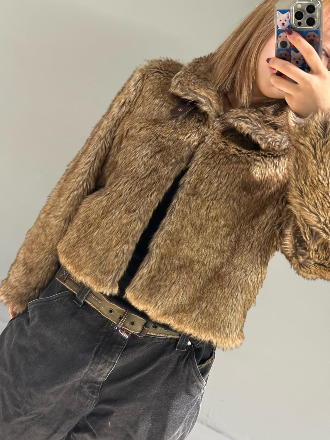 neck buckle point mix color fur jacket 상품이미지3