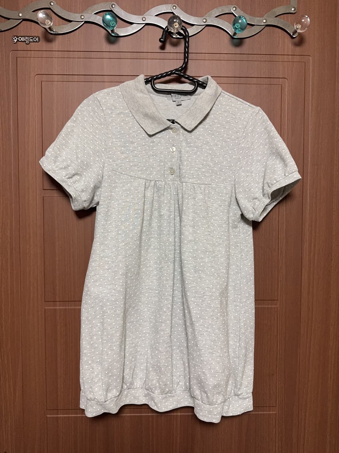 Theoria 일본 빈티지 모리걸 그레이 도트 반팔 셔츠 상품이미지1