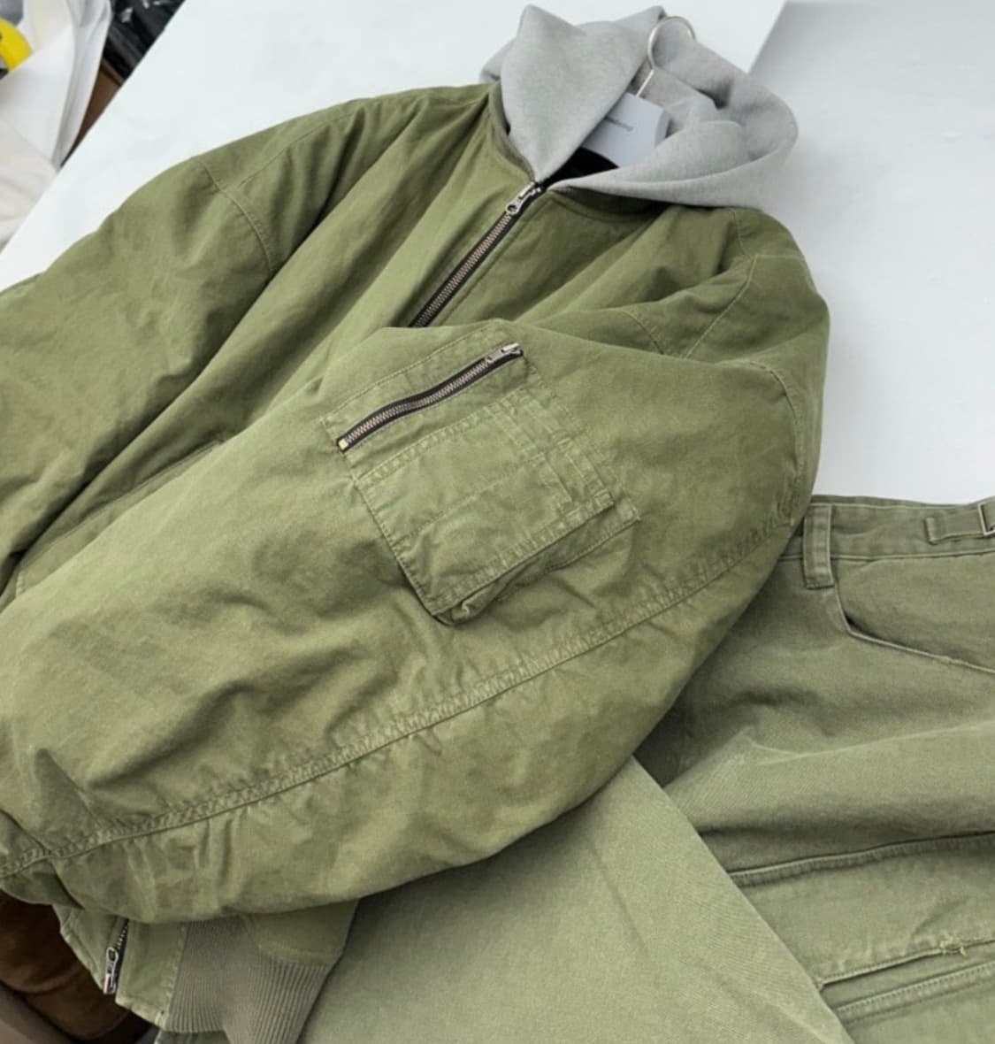 [OS] 논노드 립스탑 후드 봄버 빈티지 카키 상품이미지2