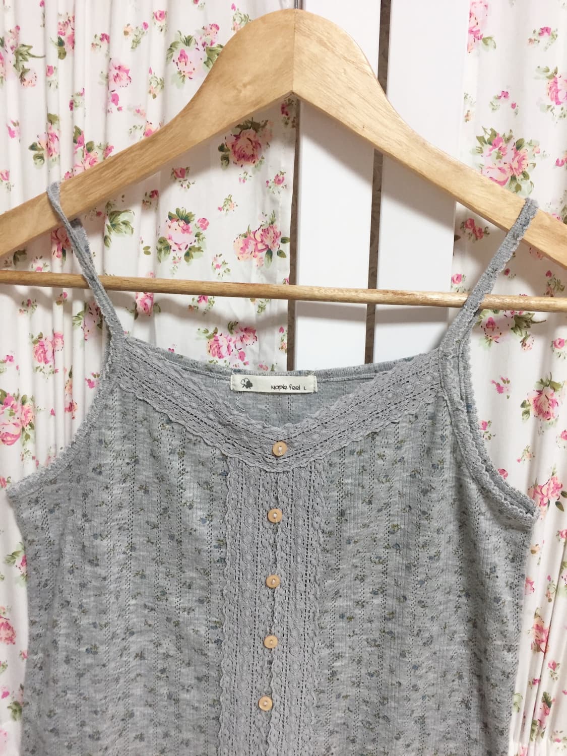 빈티지 메이플필 잔꽃 단추 슬리브리스 상품이미지2