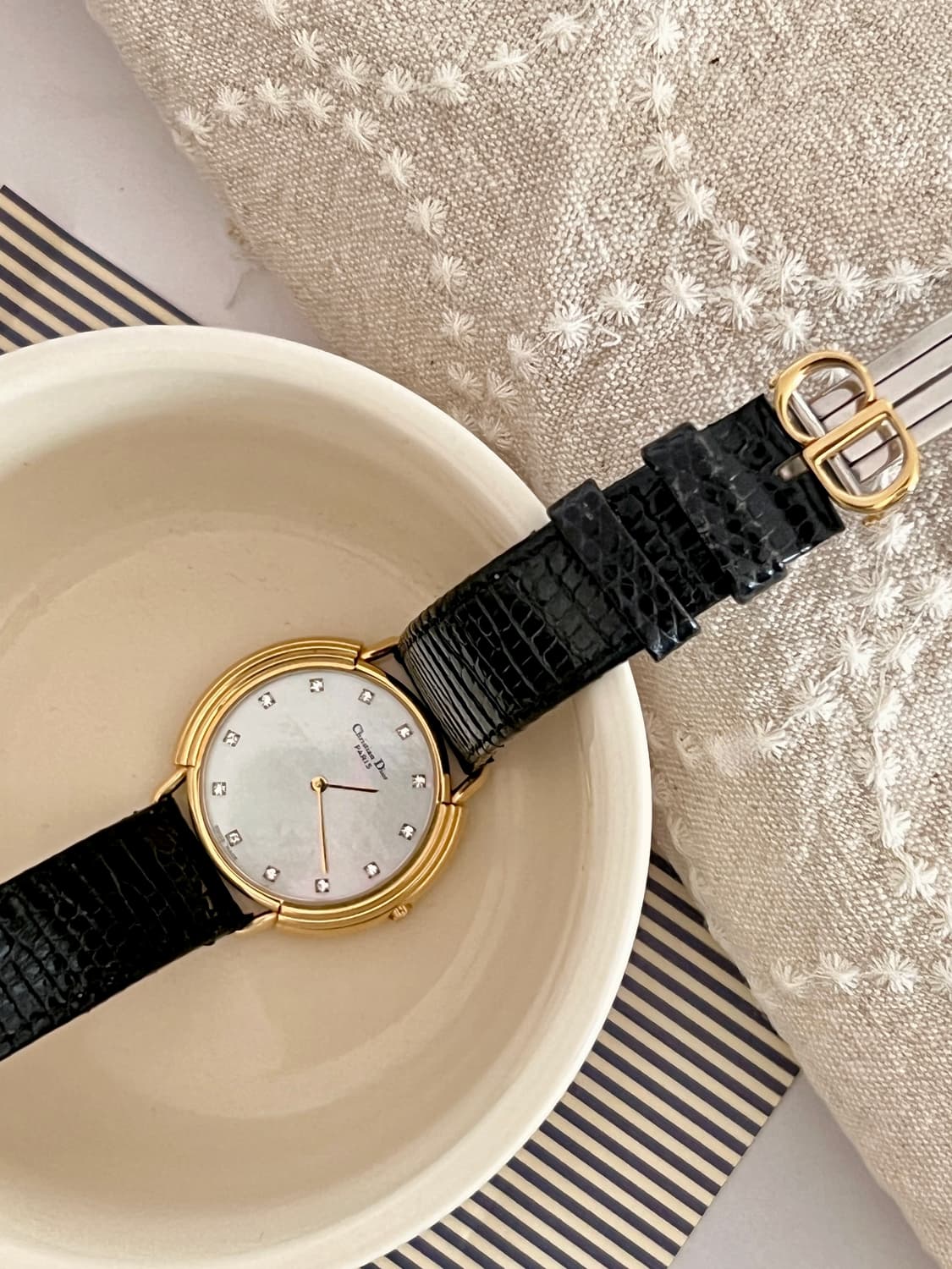 DIOR 12p 스톤 골드 베젤 CD 버클 디올 시계 상품이미지4