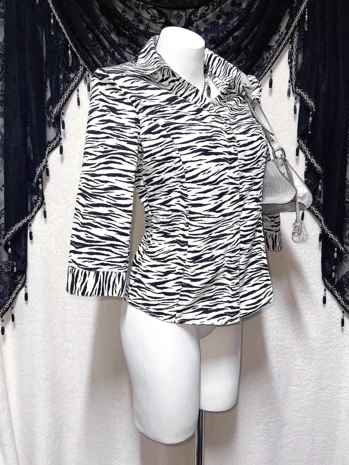 오네갸루 고스펑크 지브라 애니멀패턴 셔츠 블라우스 시부야 핀터 헤이세이 상품이미지1